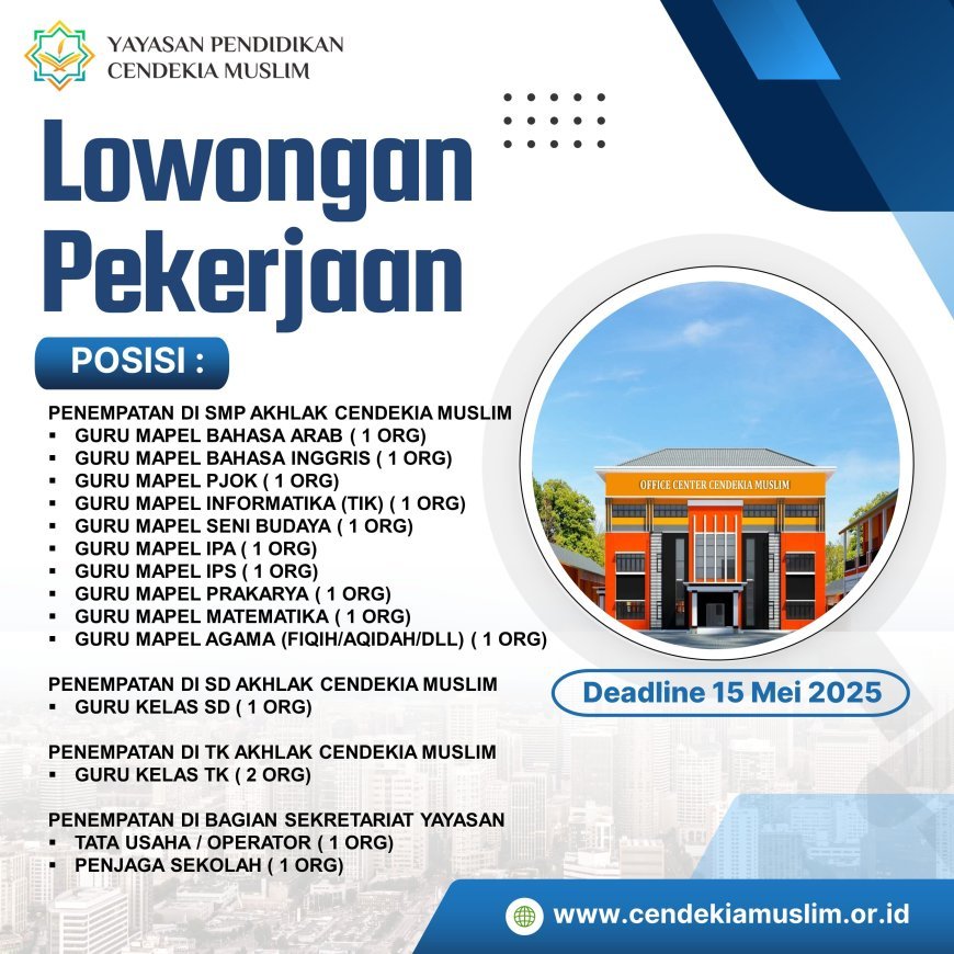 Yayasan Pendidikan Cendekia Muslim Buka Lowongan Kerja 2025: Kesempatan Emas bagi Para Pendidik Islami