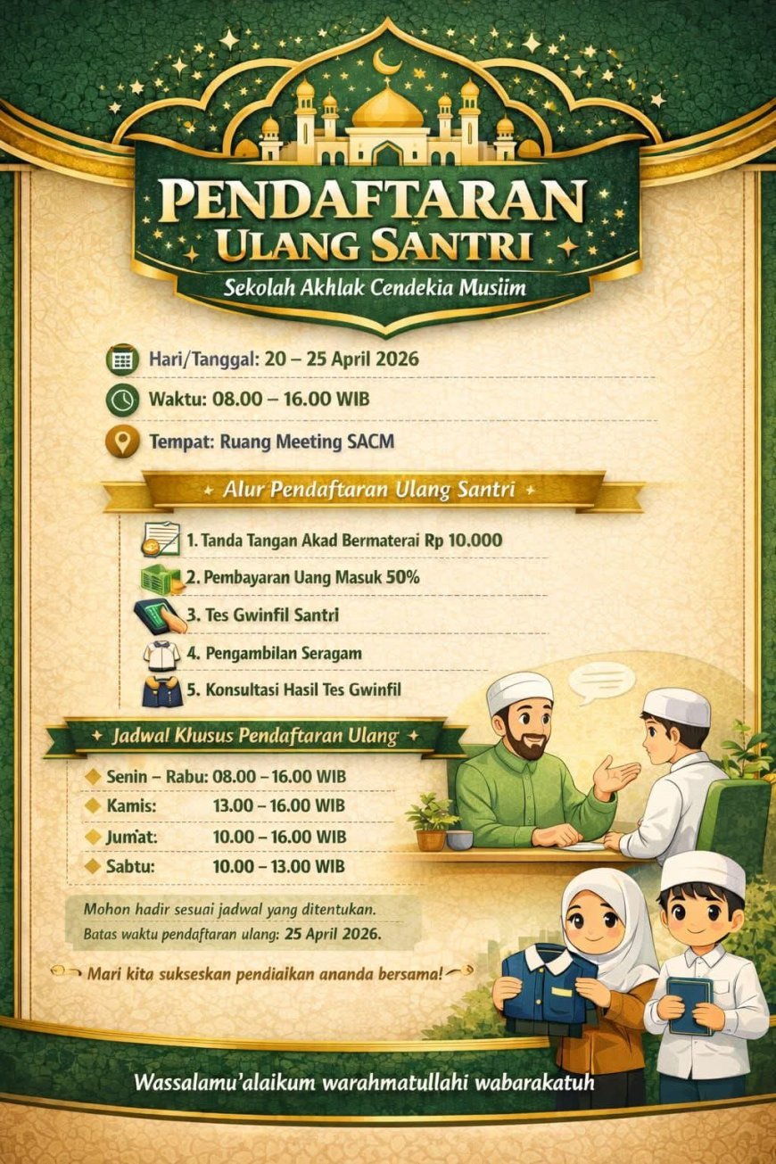 Menyongsong Generasi Cendekia 2026: Hari Pertama Daftar Ulang Santri Baru Sekolah Akhlak Cendekia Muslim Sijunjung Berlangsung Tertib