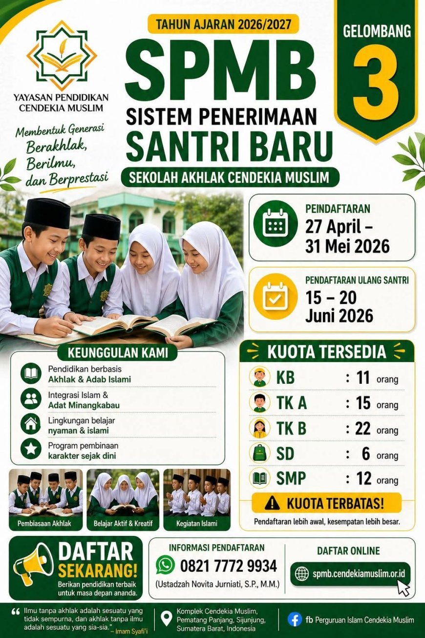 SPMB Gelombang 3 Dibuka: Peluang Emas Mewujudkan Generasi Berakhlak, Berilmu, dan Berprestasi