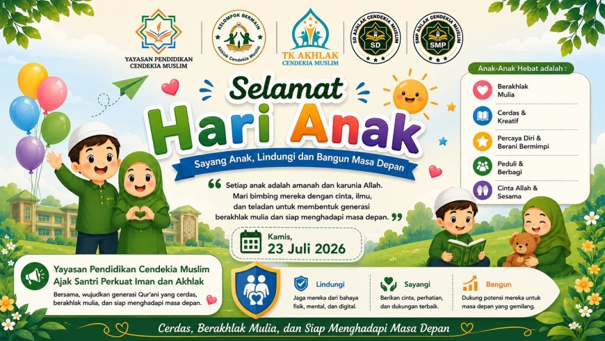 Peringati Hari Anak Nasional ke-42, Yayasan Pendidikan Cendekia Muslim Perkuat Komitmen Mewujudkan Generasi Berakhlak, Terlindungi, dan Berprestasi